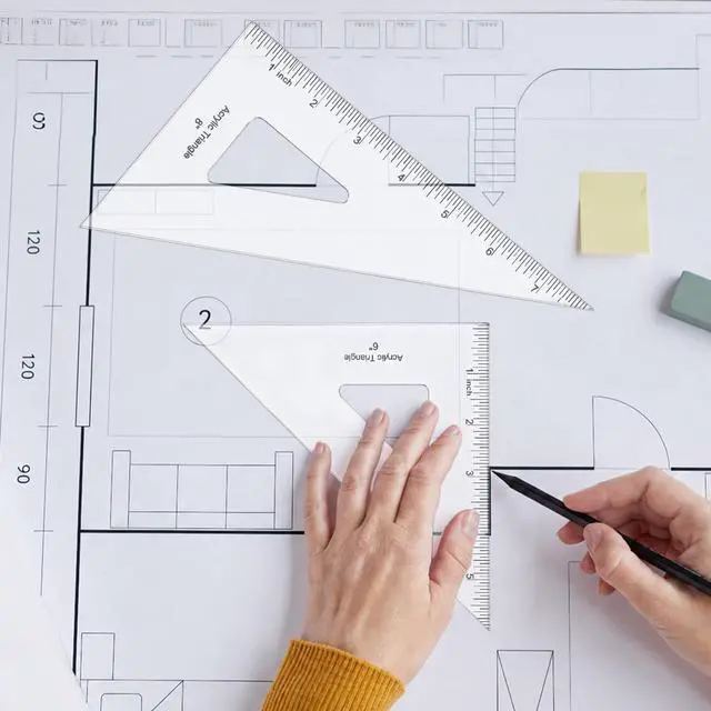 Alt view image 5 of 7 - 2 Pack Triangle Ruler, 30/60 & 45/90, Clear Acrylic, Inking Edge | Drafting Triangle, 8 inch 30/60, 6 inch 45/90 Degree, Technical Drawing Tools, Design, Architect and Engineering, Student