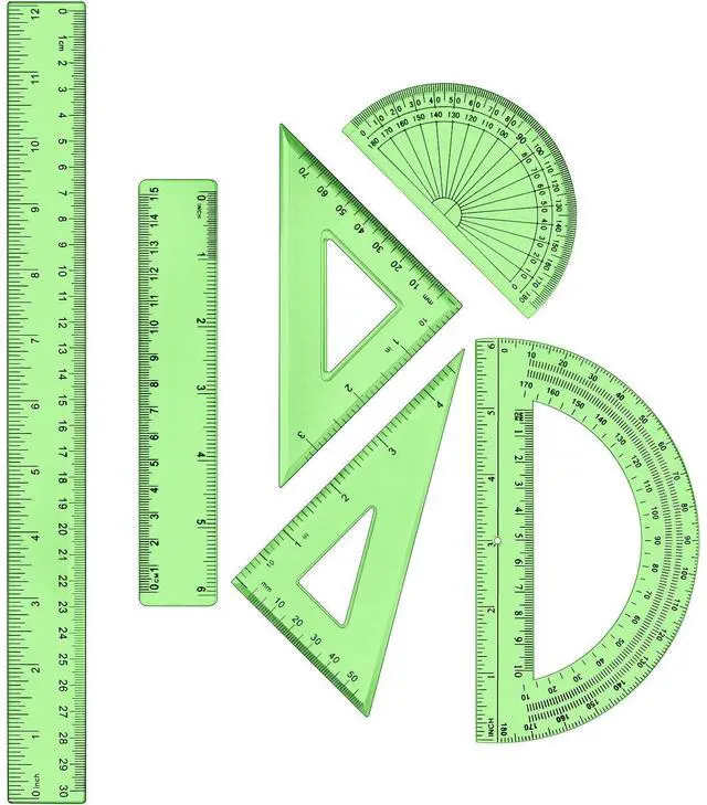 Main image of 6 Pcs Math Geometry Ruler Set, Protractor Triangle School,Green | Clear Plastic Geometry Tools for Kids Drawing, Includes Protractors Triangles Straight Edge, Drafting Set for Math Class Home