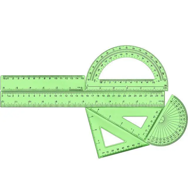 Alt view image 3 of 7 - 6 Pcs Math Geometry Ruler Set, Protractor Triangle School,Green | Clear Plastic Geometry Tools for Kids Drawing, Includes Protractors Triangles Straight Edge, Drafting Set for Math Class Home