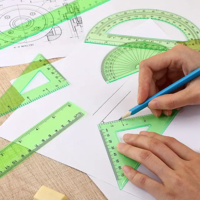 Alt view image 4 of 7 - 6 Pcs Math Geometry Ruler Set, Protractor Triangle School,Green | Clear Plastic Geometry Tools for Kids Drawing, Includes Protractors Triangles Straight Edge, Drafting Set for Math Class Home