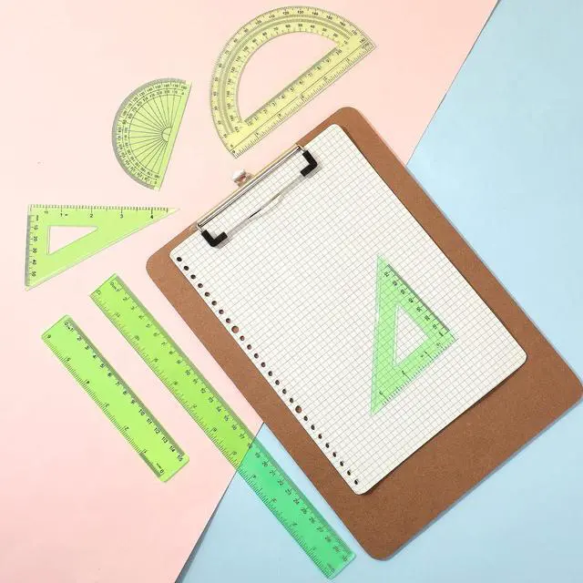 Alt view image 6 of 7 - 6 Pcs Math Geometry Ruler Set, Protractor Triangle School,Green | Clear Plastic Geometry Tools for Kids Drawing, Includes Protractors Triangles Straight Edge, Drafting Set for Math Class Home