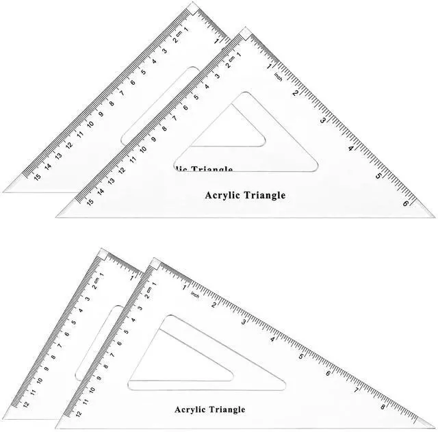 Main image of 4 Pack Large Triangle Ruler Set Square, 30/60 and 45/90 Degrees | Triangle Ruler, Triangle Hollow, Math Drawing Drafting, Back to School, School Supplies, Classroom Supplies, Office
