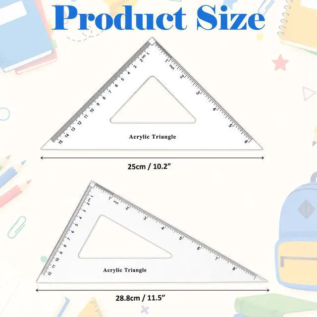Alt view image 2 of 7 - 4 Pack Large Triangle Ruler Set Square, 30/60 and 45/90 Degrees | Triangle Ruler, Triangle Hollow, Math Drawing Drafting, Back to School, School Supplies, Classroom Supplies, Office