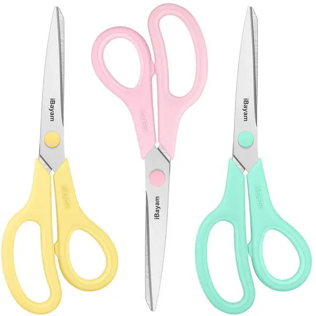 Main image of 8.5" All Purpose Yellow Pink Teal Scissors for School Office Teacher | 2.5mm Thick Blade Shears | Soft Comfort-grip | Left/Right Handed | Cute Office School Teacher Supplies | Home Sewing Fabric