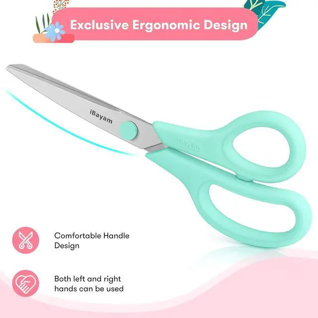 Alt view image 3 of 7 - 8.5" All Purpose Yellow Pink Teal Scissors for School Office Teacher | 2.5mm Thick Blade Shears | Soft Comfort-grip | Left/Right Handed | Cute Office School Teacher Supplies | Home Sewing Fabric