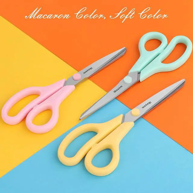 Alt view image 2 of 7 - 8.5" All Purpose Yellow Pink Teal Scissors for School Office Teacher | 2.5mm Thick Blade Shears | Soft Comfort-grip | Left/Right Handed | Cute Office School Teacher Supplies | Home Sewing Fabric