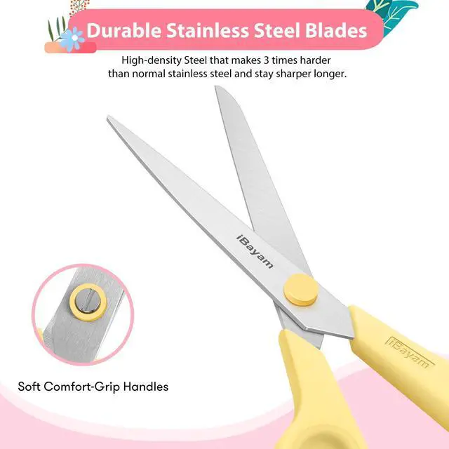 Alt view image 4 of 7 - 8.5" All Purpose Yellow Pink Teal Scissors for School Office Teacher | 2.5mm Thick Blade Shears | Soft Comfort-grip | Left/Right Handed | Cute Office School Teacher Supplies | Home Sewing Fabric