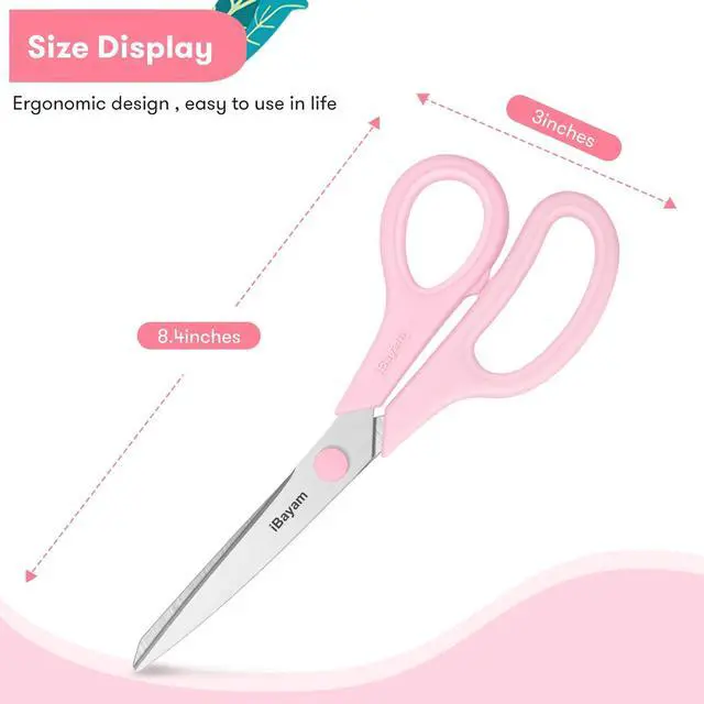 Alt view image 5 of 7 - 8.5" All Purpose Yellow Pink Teal Scissors for School Office Teacher | 2.5mm Thick Blade Shears | Soft Comfort-grip | Left/Right Handed | Cute Office School Teacher Supplies | Home Sewing Fabric
