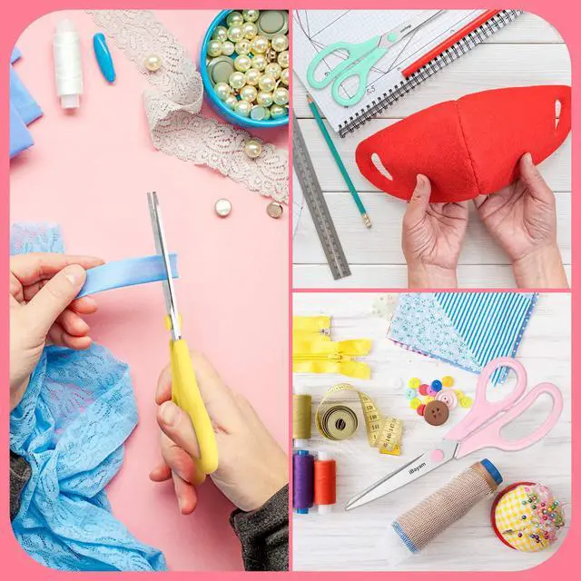 Alt view image 7 of 7 - 8.5" All Purpose Yellow Pink Teal Scissors for School Office Teacher | 2.5mm Thick Blade Shears | Soft Comfort-grip | Left/Right Handed | Cute Office School Teacher Supplies | Home Sewing Fabric