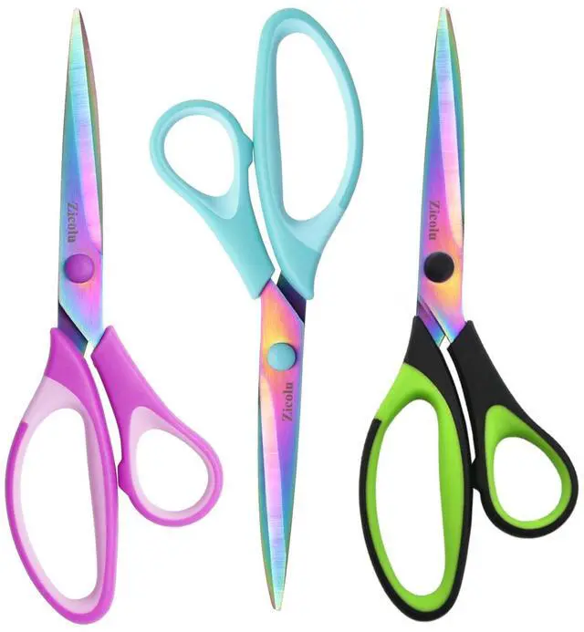 Main image of 8.5" Scissors All Purpose, Multipurpose Office Scissors Set, Titanium Coating Sharp Blade, Soft Comfort-Grip, Ideal for Fabric, School, Home, Craft & Sewing, Right/Left Handed, Assorted Color, 3 Pack