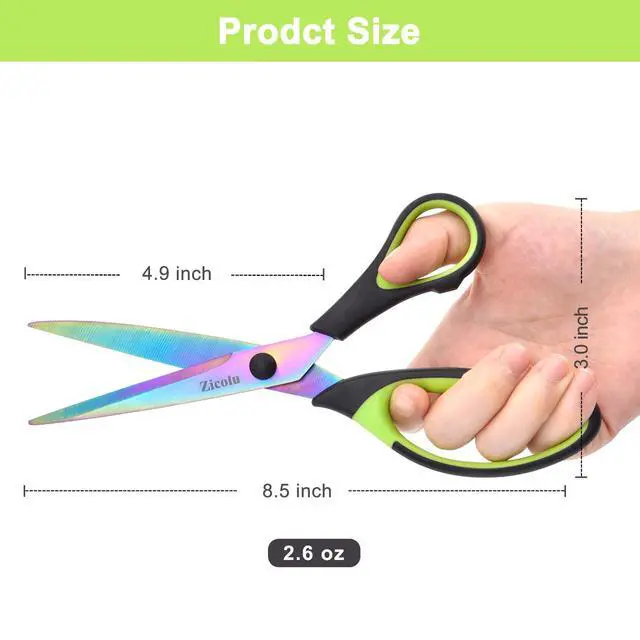 Alt view image 4 of 7 - 8.5" Scissors All Purpose, Multipurpose Office Scissors Set, Titanium Coating Sharp Blade, Soft Comfort-Grip, Ideal for Fabric, School, Home, Craft & Sewing, Right/Left Handed, Assorted Color, 3 Pack
