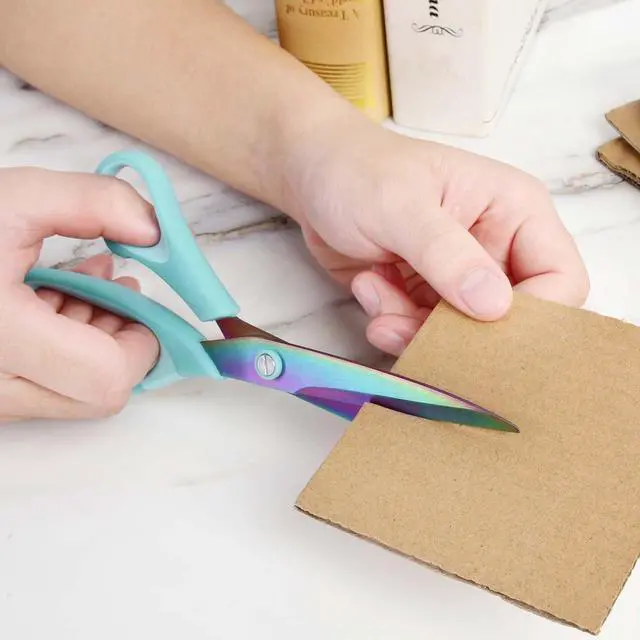 Alt view image 7 of 7 - 8.5" Scissors All Purpose, Multipurpose Office Scissors Set, Titanium Coating Sharp Blade, Soft Comfort-Grip, Ideal for Fabric, School, Home, Craft & Sewing, Right/Left Handed, Assorted Color, 3 Pack