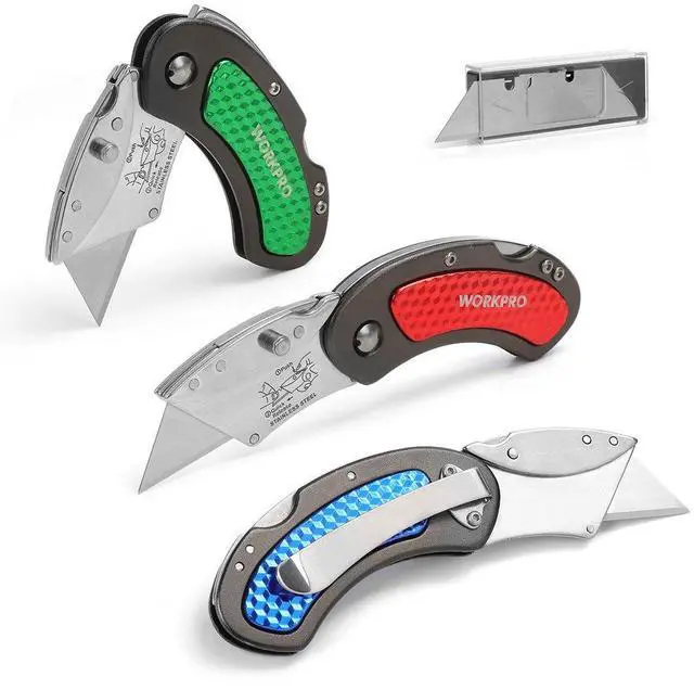 Main image of Folding Utility Knife Set | Quick Change Blade, Back-lock Mechanism 3-piece with 10-piece Extra Blades, for DIY, Home, Office & Artcraft Use