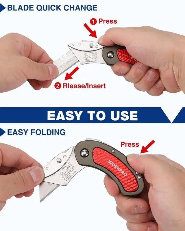 Alt view image 3 of 7 - Folding Utility Knife Set | Quick Change Blade, Back-lock Mechanism 3-piece with 10-piece Extra Blades, for DIY, Home, Office & Artcraft Use