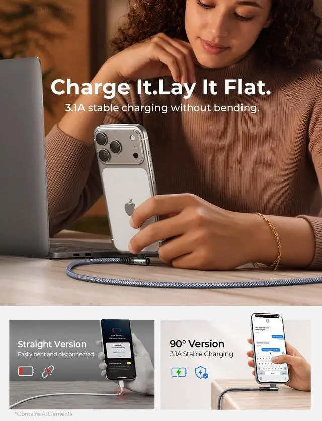 Alt view image 4 of 7 - USB A to USB C Cable Short 3. 3FT 2-Pack Fast Charging Carplay Cord | Data Sync Nylon Braided Right Angle Android Auto Car Charger Cord for iPhone 17 16 15 Samsung Galaxy iPad Air Android Phones