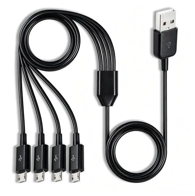 Main image of Micro USB Multi Charger USB to Micro-USB 1 to 4 Splitter Cable 1.64ft | 4 Way MicroUSB Extender Cord for Fast Charging/Data Syncing, Power Multiple Electronics Simultaneously (Black)