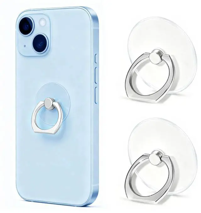 Main image of Transparent Phone Ring Holder Stand 2 Pcs, 360° Rotation Cell Phone Ring Holder Mobile Finger Kickstand Hand Phone Grip for iPhone, Clear Phone Ring for Phone Case (Round)