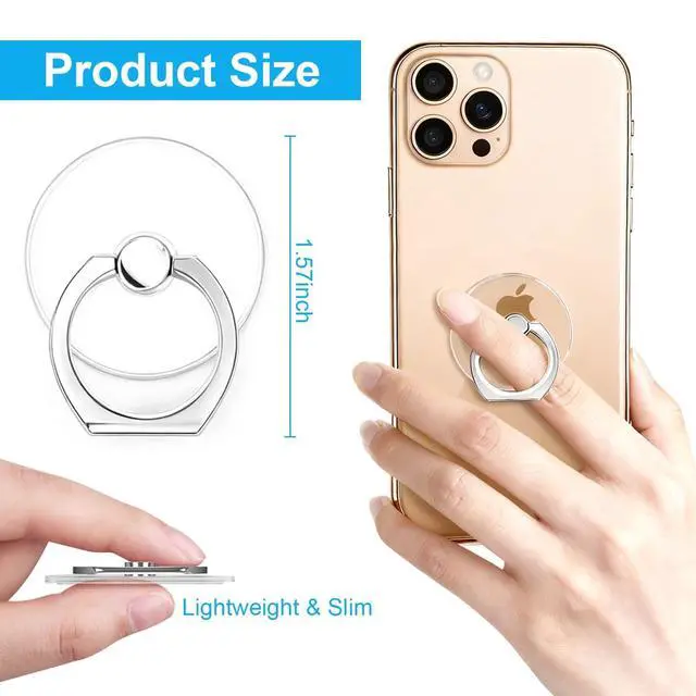 Alt view image 2 of 7 - Transparent Phone Ring Holder Stand 2 Pcs, 360° Rotation Cell Phone Ring Holder Mobile Finger Kickstand Hand Phone Grip for iPhone, Clear Phone Ring for Phone Case (Round)