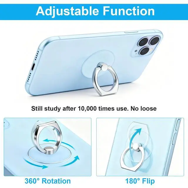Alt view image 3 of 7 - Transparent Phone Ring Holder Stand 2 Pcs, 360° Rotation Cell Phone Ring Holder Mobile Finger Kickstand Hand Phone Grip for iPhone, Clear Phone Ring for Phone Case (Round)