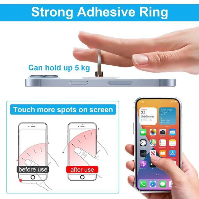 Alt view image 4 of 7 - Transparent Phone Ring Holder Stand 2 Pcs, 360° Rotation Cell Phone Ring Holder Mobile Finger Kickstand Hand Phone Grip for iPhone, Clear Phone Ring for Phone Case (Round)