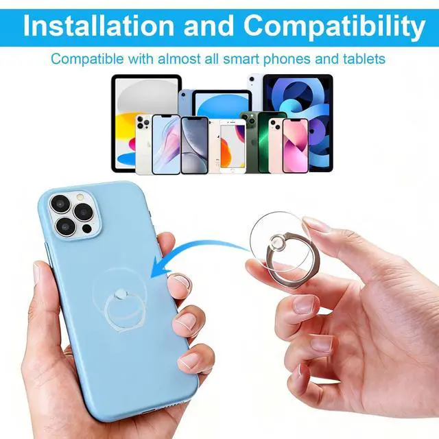 Alt view image 6 of 7 - Transparent Phone Ring Holder Stand 2 Pcs, 360° Rotation Cell Phone Ring Holder Mobile Finger Kickstand Hand Phone Grip for iPhone, Clear Phone Ring for Phone Case (Round)