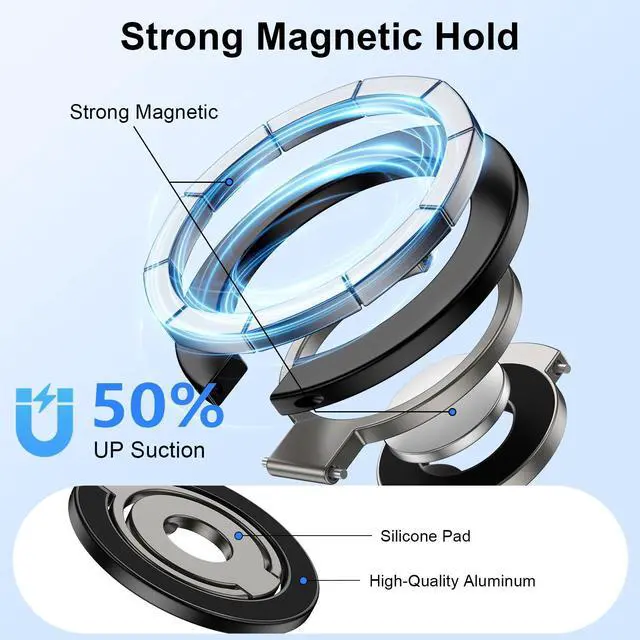 Alt view image 5 of 7 - Magnetic Phone Ring Holder for Samsung Galaxy S26 S25 Ultra S25 S24 FE S24 | Removable Magsafe Phone Grip with Kickstand for iPhone Air 17 Pro Max 17e 16e 16 15 14 13 12 Pro Max