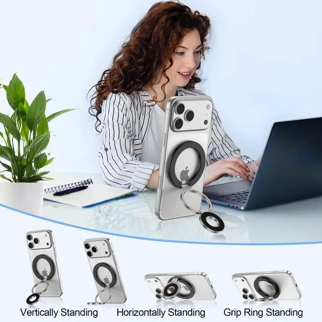 Alt view image 7 of 7 - Magnetic Phone Ring Holder for Samsung Galaxy S26 S25 Ultra S25 S24 FE S24 | Removable Magsafe Phone Grip with Kickstand for iPhone Air 17 Pro Max 17e 16e 16 15 14 13 12 Pro Max