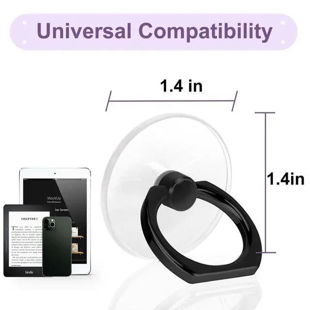 Alt view image 4 of 7 - 4 Pack Cell Phone Ring Holder, 2 Silver+2 Black | Transparent, 360° Rotation Adhesive, Finger Ring Stand, Clear Kickstand, Compatible with Most Phones, Tablet and Case