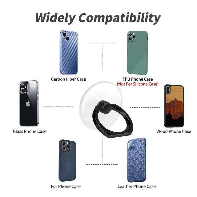Alt view image 5 of 7 - 4 Pack Cell Phone Ring Holder, 2 Silver+2 Black | Transparent, 360° Rotation Adhesive, Finger Ring Stand, Clear Kickstand, Compatible with Most Phones, Tablet and Case