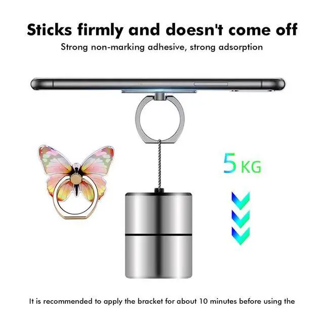 Alt view image 5 of 7 - 2 Pcs Butterfly Cell Phone Ring Stand Holder, Cute Butterfly Design Finger 360° Rotating Metal Hand Phone Stand Holder, with Adjustable Knob Loop (Purple, Blue)