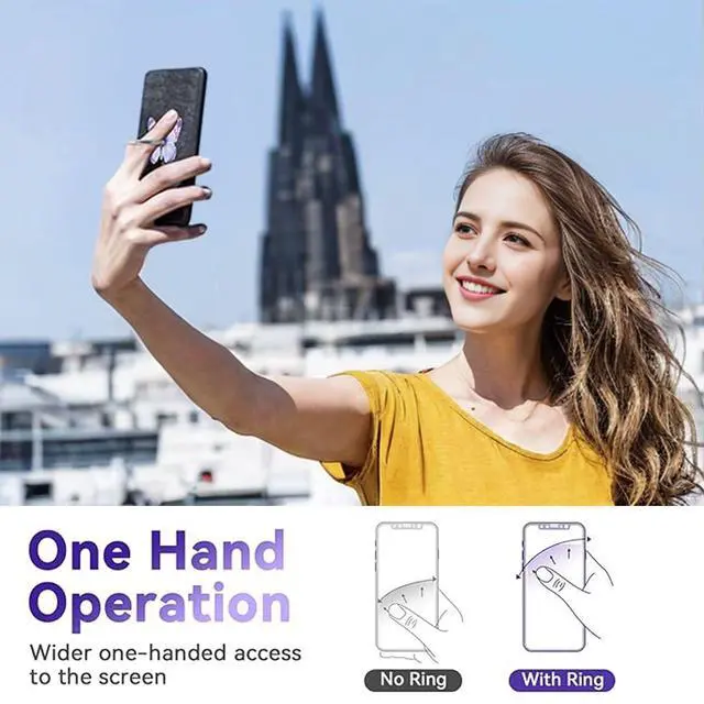 Alt view image 7 of 7 - 2 Pcs Butterfly Cell Phone Ring Stand Holder, Cute Butterfly Design Finger 360° Rotating Metal Hand Phone Stand Holder, with Adjustable Knob Loop (Purple, Blue)