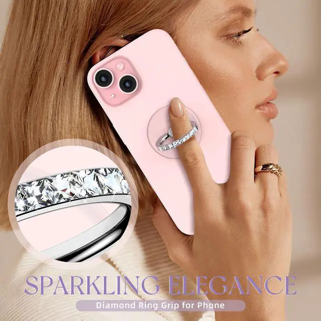 Alt view image 2 of 6 - 2 Pcs Clear Phone Ring Holder with Diamond, Silver | Transparent, Adhesive Finger Grip, 360° Rotation, Compatible with Most Phones, Tablet and Case