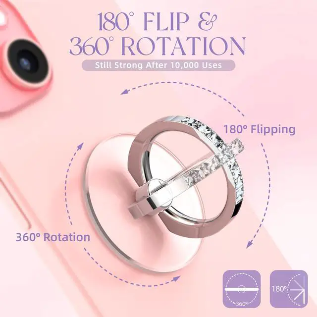 Alt view image 4 of 6 - 2 Pcs Clear Phone Ring Holder with Diamond, Silver | Transparent, Adhesive Finger Grip, 360° Rotation, Compatible with Most Phones, Tablet and Case