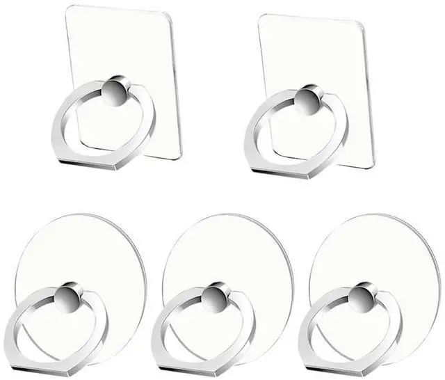 Main image of Transparent Cell Phone Ring Grip Holder Stand 5 Pack Silver | 360° Rotation Clear Phone Ring Finger Kickstand Compatible with Most smartphones, Tablets,and Phone Cases