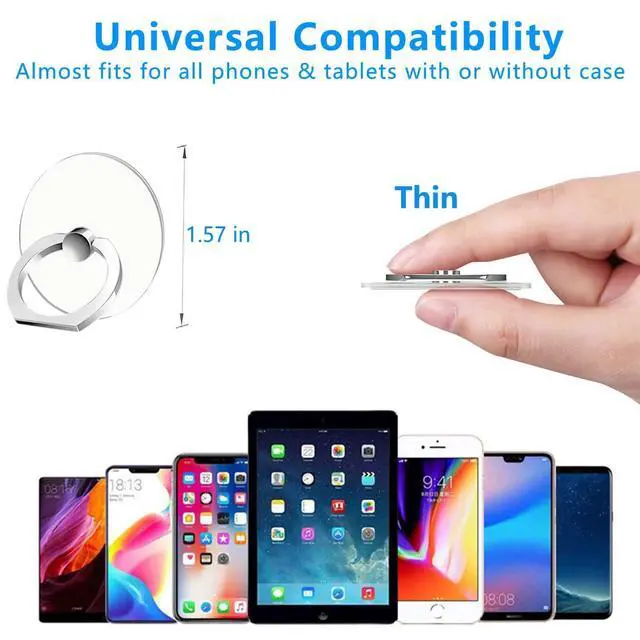 Alt view image 2 of 6 - Transparent Cell Phone Ring Grip Holder Stand 5 Pack Silver | 360° Rotation Clear Phone Ring Finger Kickstand Compatible with Most smartphones, Tablets,and Phone Cases