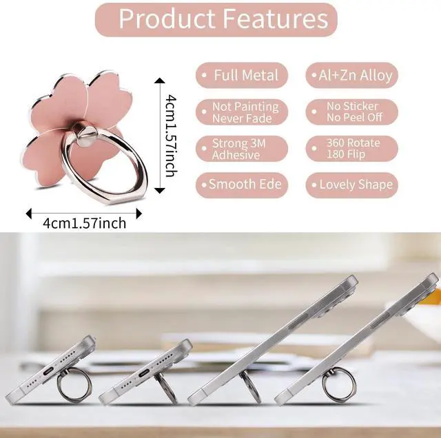 Alt view image 3 of 7 - 4pc-Cell Phone Ring Stand,Cell Phone Ring Holder Flower,360 Rotate and 180°Angle Adjustable Metal Finger Ring Socket Grip Kickstand for Smartphones