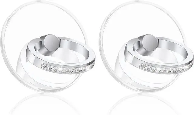 Main image of 2pcs Diamond Phone Ring Stand HolderRound Transparent Phone Ring Kickstand360 Degree Rotation Finger Grip Compatible with All SmartphonesTablet and Case