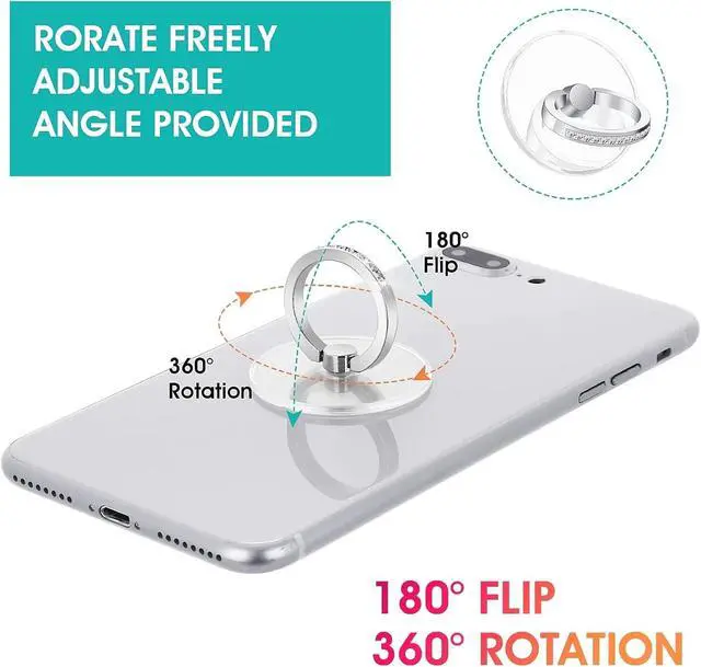 Alt view image 2 of 6 - 2pcs Diamond Phone Ring Stand HolderRound Transparent Phone Ring Kickstand360 Degree Rotation Finger Grip Compatible with All SmartphonesTablet and Case