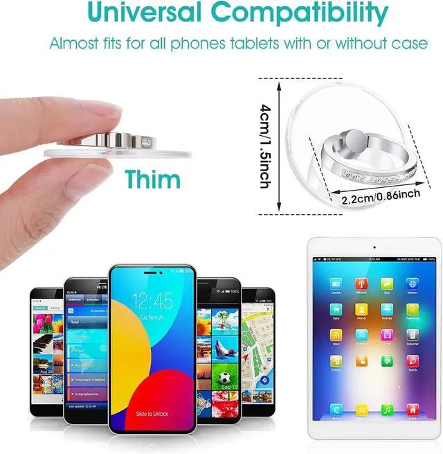 Alt view image 4 of 6 - 2pcs Diamond Phone Ring Stand HolderRound Transparent Phone Ring Kickstand360 Degree Rotation Finger Grip Compatible with All SmartphonesTablet and Case