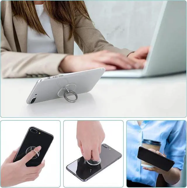 Alt view image 5 of 6 - 2pcs Diamond Phone Ring Stand HolderRound Transparent Phone Ring Kickstand360 Degree Rotation Finger Grip Compatible with All SmartphonesTablet and Case