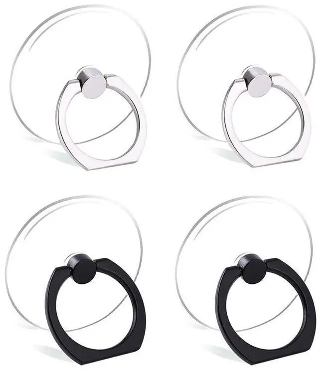 Main image of Cell Phone Ring Holder Stand Transparent Finger Grip Loop 360 Degree Rotation Finger Ring Stand (2 Silver 2 Black (Round))
