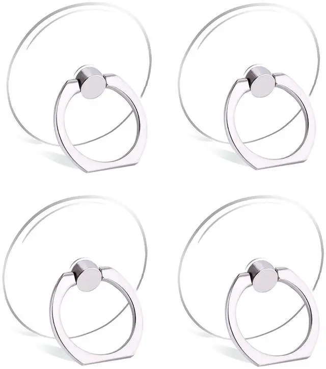 Main image of Cell Phone Ring Holder Stand Transparent Finger Grip Loop 360 Degree Rotation Finger Ring Stand (4 x Silver (Round))