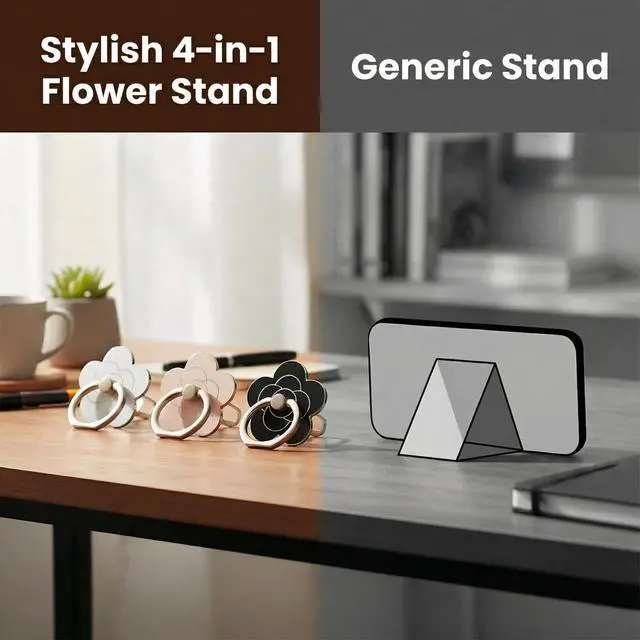 Alt view image 6 of 7 - 4 Pcs Cell Phone Ring Holder Flower,360 Rotate and 180°Angle Adjustable Metal Finger Ring Socket Grip Kickstand for Smartphones