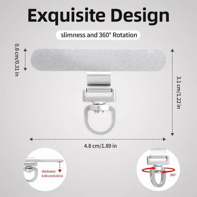 Alt view image 2 of 6 - 360° Rotating Stainless Steel Phone Tether Tab (Silvery 3-Pack) - Universal for iPhone & Other Phones (Fits Wristbands/Necklaces/Crossbody Straps)