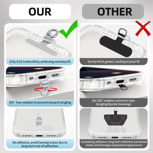 Alt view image 3 of 6 - 360° Rotating Stainless Steel Phone Tether Tab (Silvery 3-Pack) - Universal for iPhone & Other Phones (Fits Wristbands/Necklaces/Crossbody Straps)