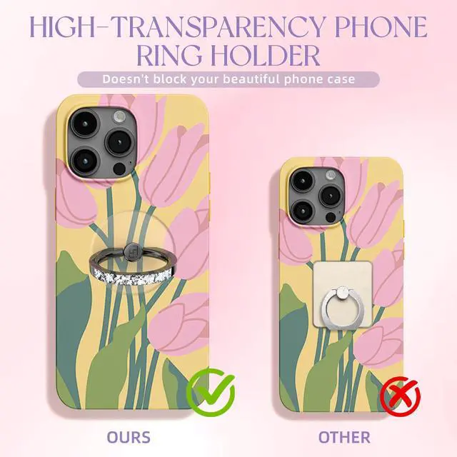 Alt view image 3 of 6 - 2 Pcs Clear Phone Ring Holder with Diamond, Black | Transparent, Adhesive Finger Grip, 360° Rotation, Compatible with Most Phones, Tablet and Case