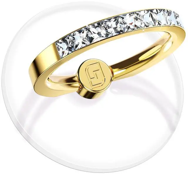 Main image of 2 Pcs Clear Phone Ring Holder with Diamond, Gold | Transparent, Adhesive Finger Grip, 360° Rotation, Compatible with Most Phones, Tablet and Case