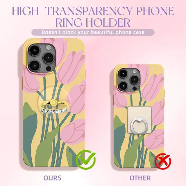 Alt view image 3 of 6 - 2 Pcs Clear Phone Ring Holder with Diamond, Gold | Transparent, Adhesive Finger Grip, 360° Rotation, Compatible with Most Phones, Tablet and Case