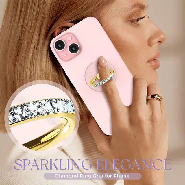 Alt view image 2 of 6 - 2 Pcs Clear Phone Ring Holder with Diamond, Gold | Transparent, Adhesive Finger Grip, 360° Rotation, Compatible with Most Phones, Tablet and Case