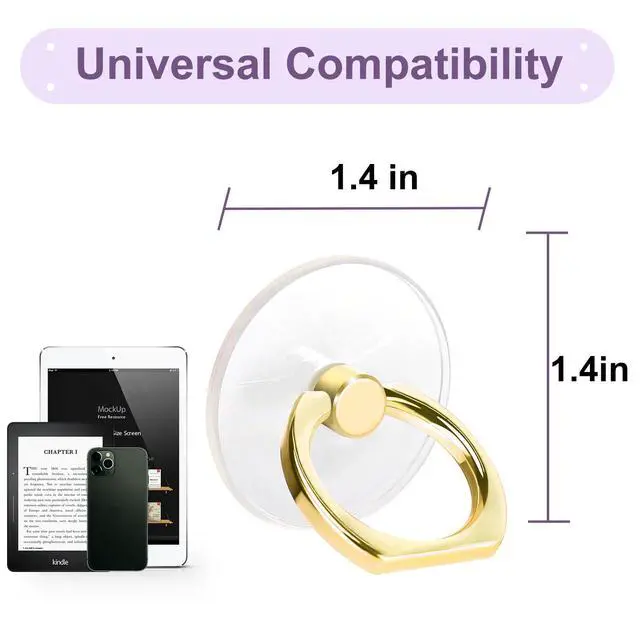 Alt view image 4 of 6 - 4 Pack Cell Phone Ring Holder, Silver+Black+Rose Gold+Gold | Transparent, 360° Rotation Adhesive, Finger Ring Stand, Clear Kickstand, Compatible with Most Phones, Tablet and Case